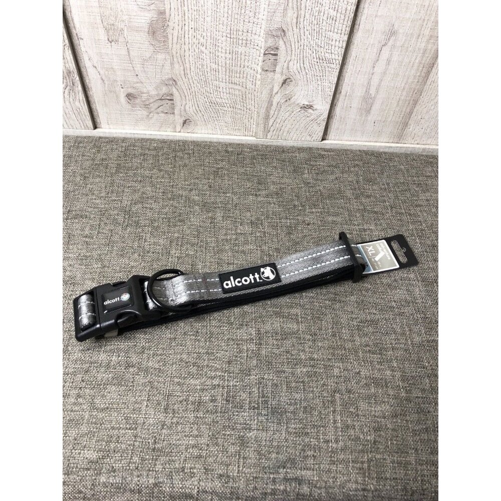 Alcott Gray Black Adventure Padded Reflective Pet Dog Collar Size XL 18"-28"